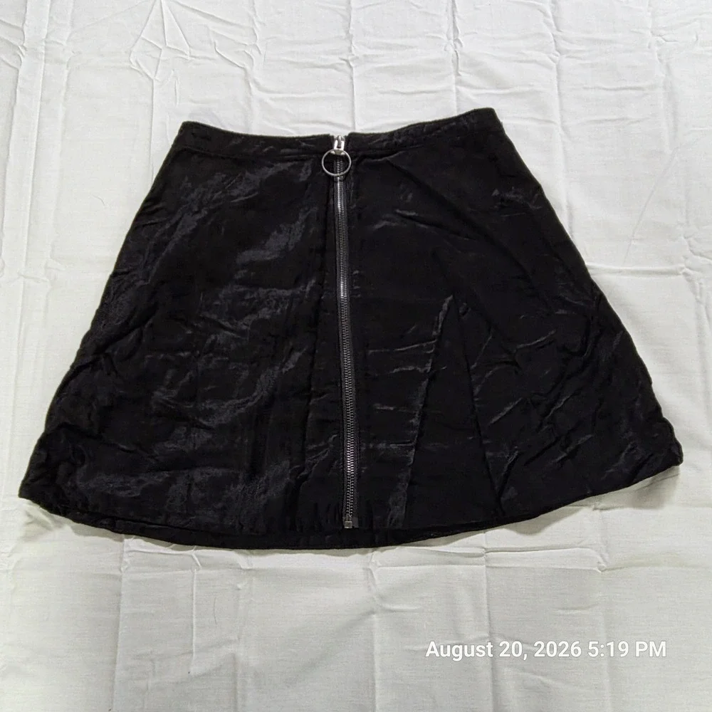 Free People Black Velvet Front Zip Mini Skirt Ring Pull A-Line Boho XS/S